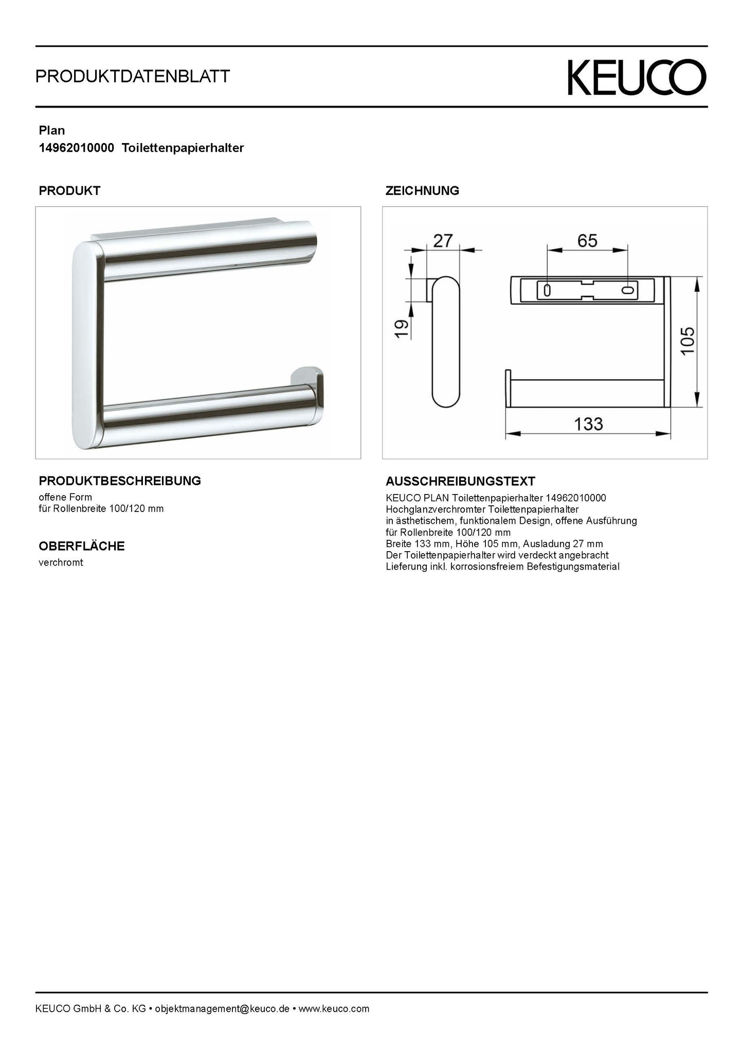 Keuco Plan Toilettenpapierhalter
