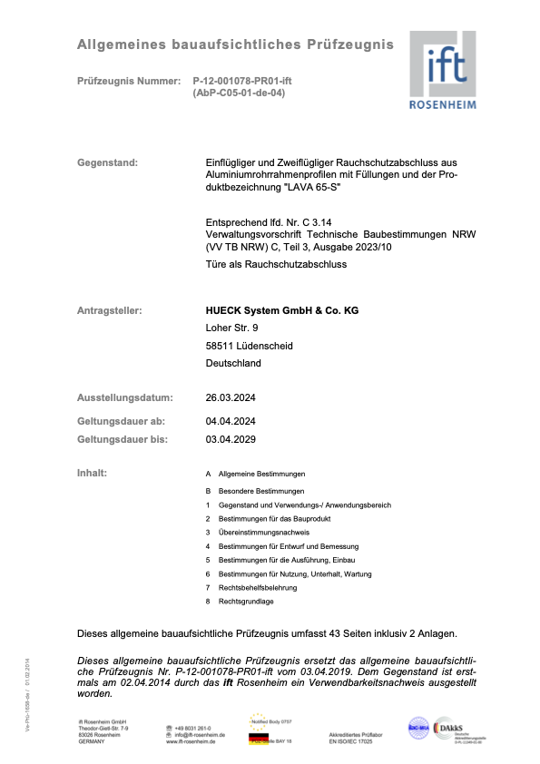 Doppelflügelige Rauchschutztür Glas RS-2 B1700 H2380