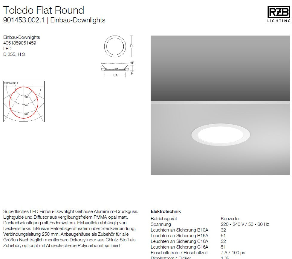 RZB Toledo Flat Round Einbau-Downlight LED, inkl. Trafo