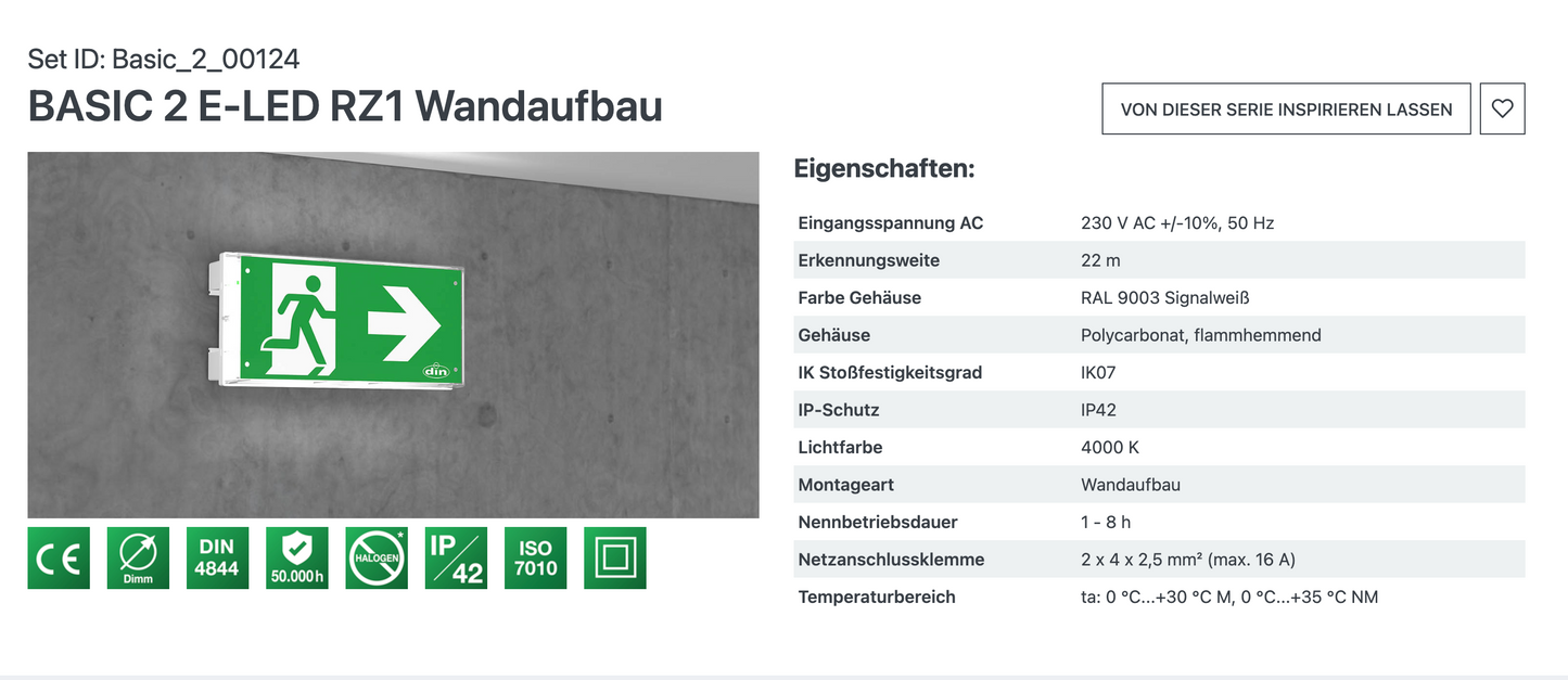 Notbeleuchtung din BASIC 2 E-LED RZ1/SL