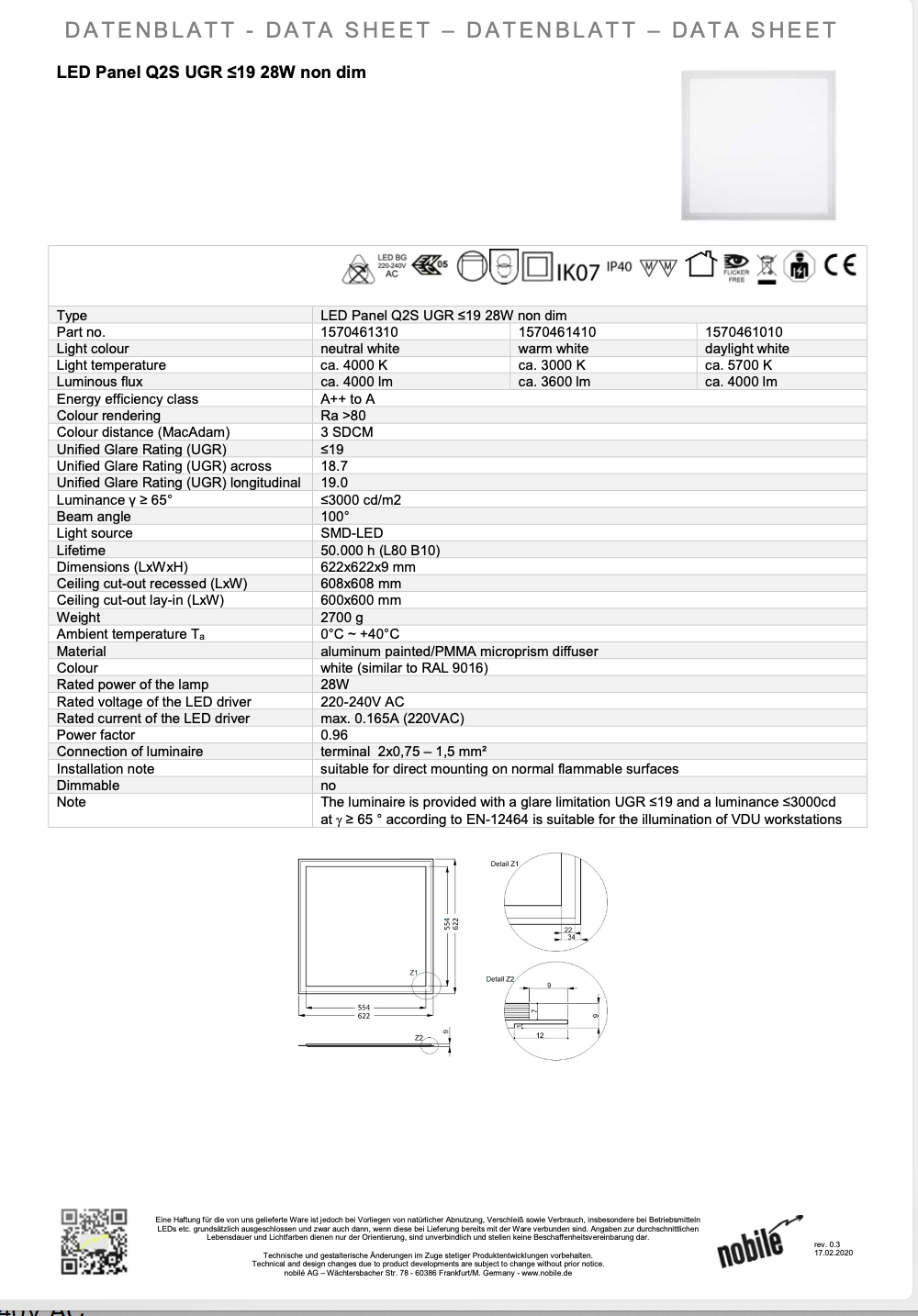 Nobile LED Panel Q2S 28 W