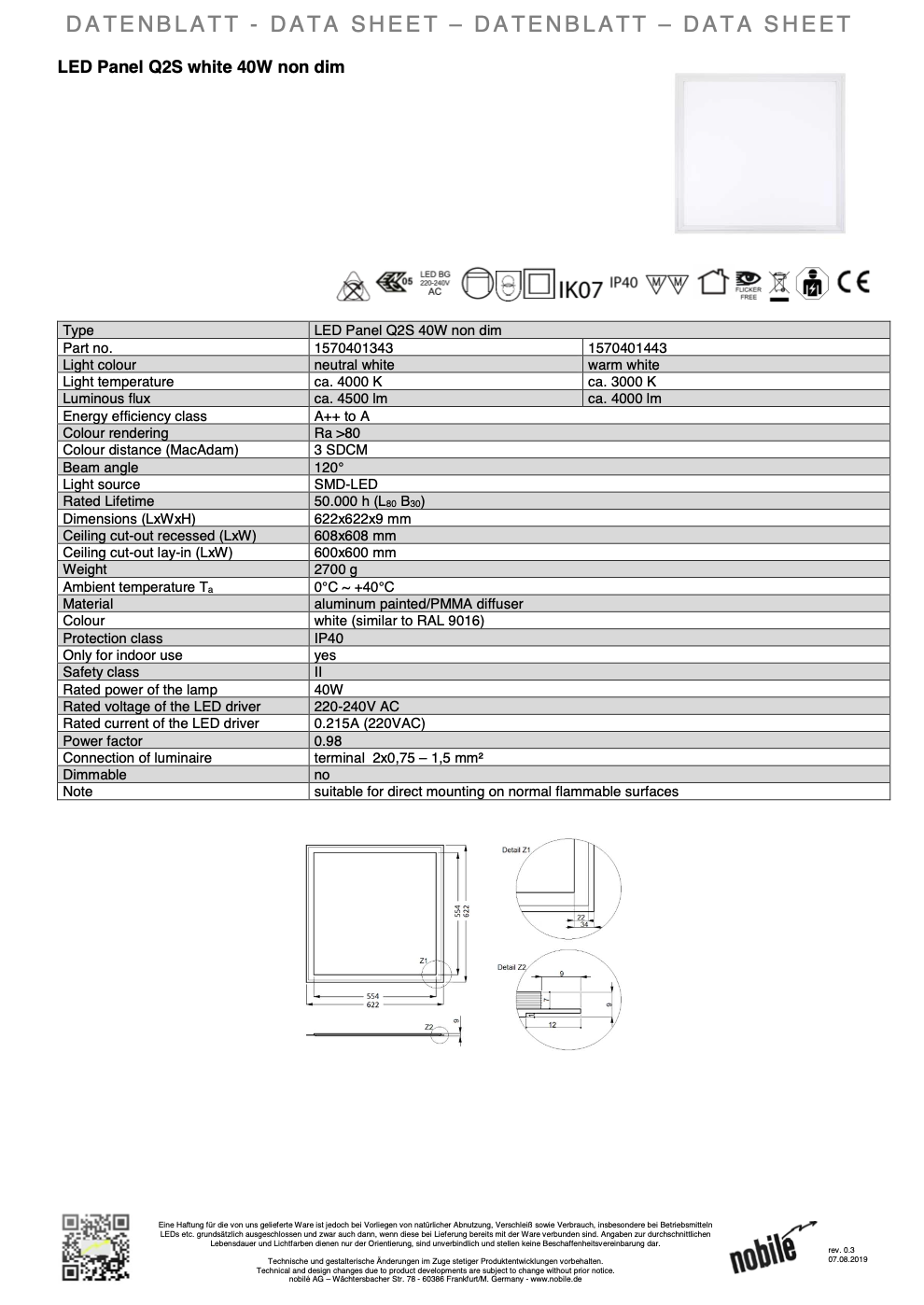 Nobile LED Panel Q2S 40W