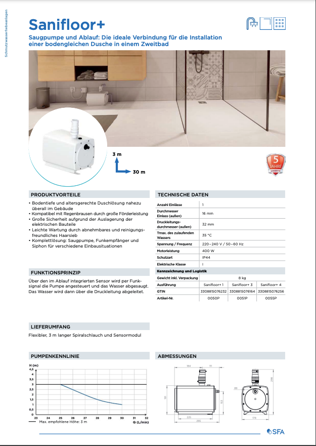 Sanifloor Saugpumpe +1 Saug und Förderpumpe für Fliesenböden