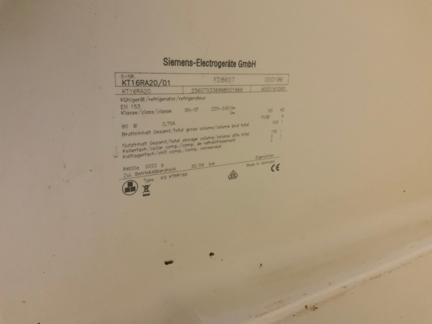Kühlschrank Siemens 600x850x600mm