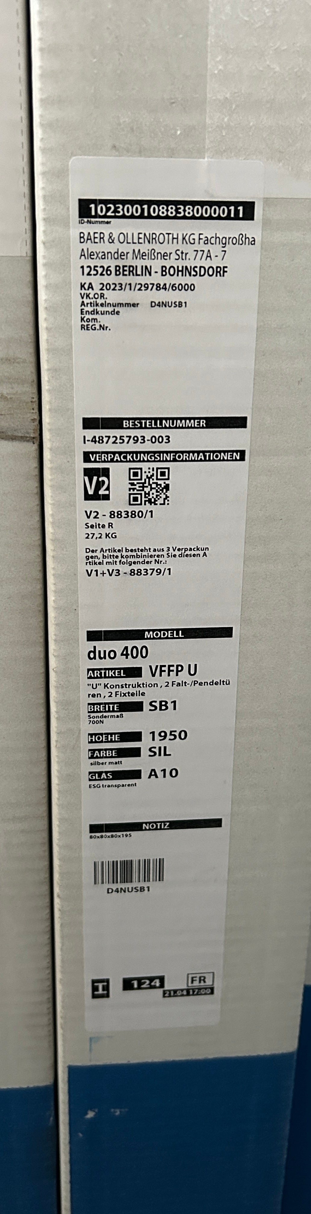 Duka Duschkabine Serie Duo 400