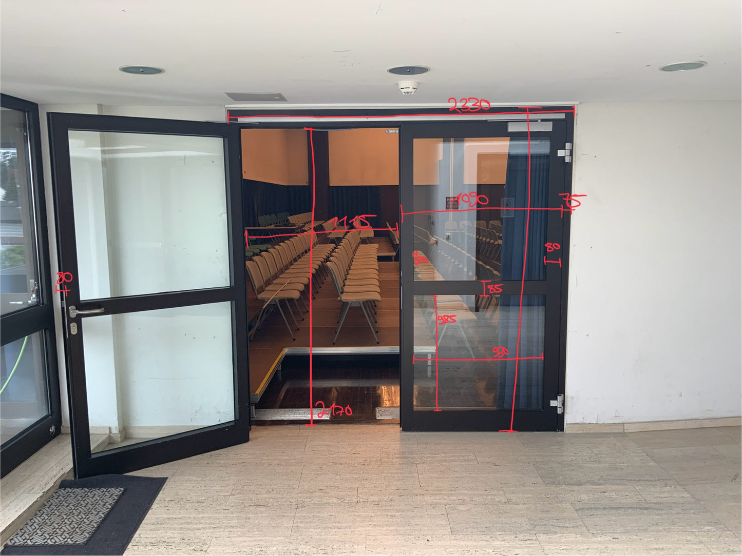 Doppelflügelige Glastür Hueck B233 H228.5