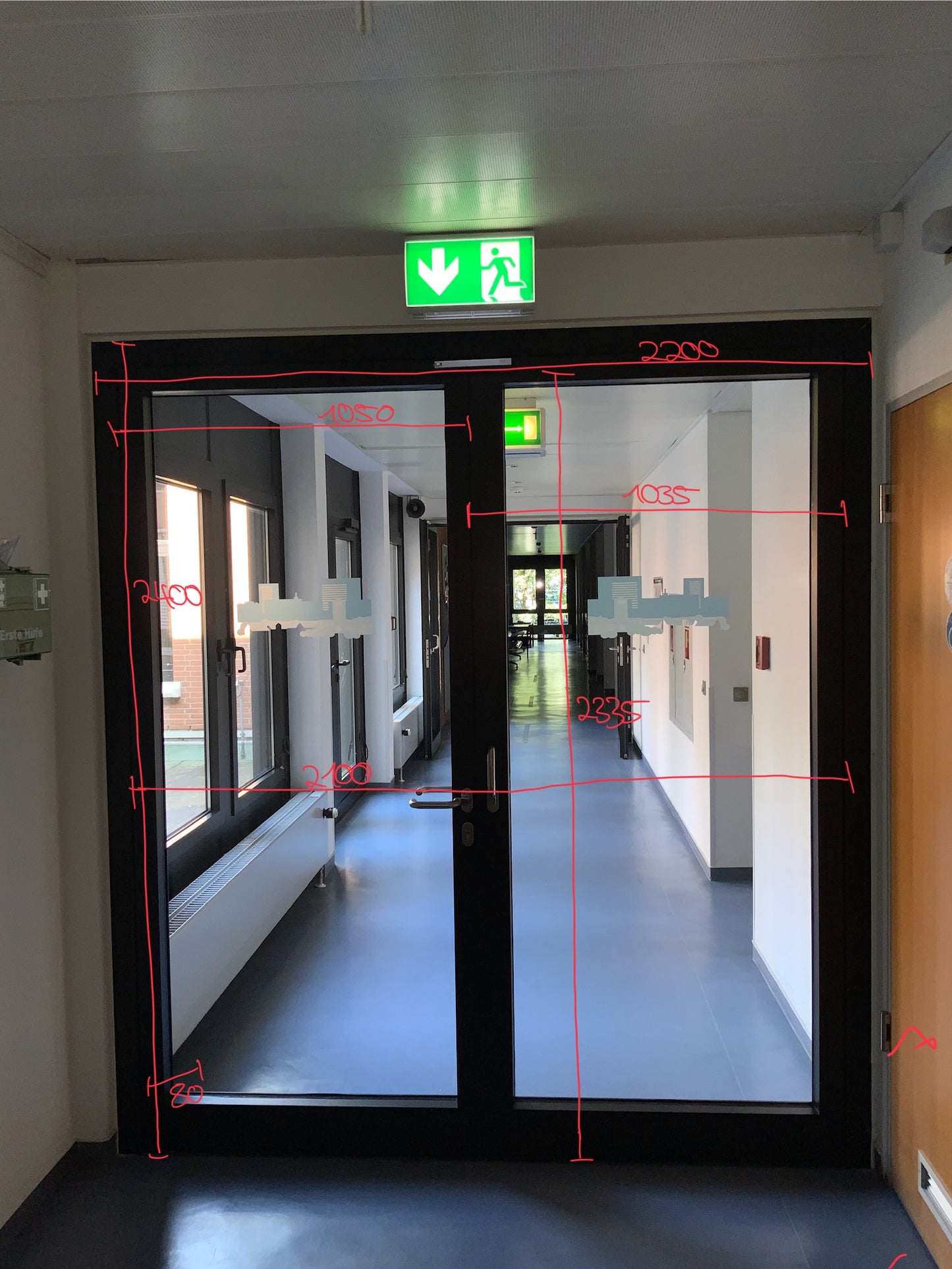 Doppelflügelige Brandschutztür Glas T30-2-RS-FSA B220 H240