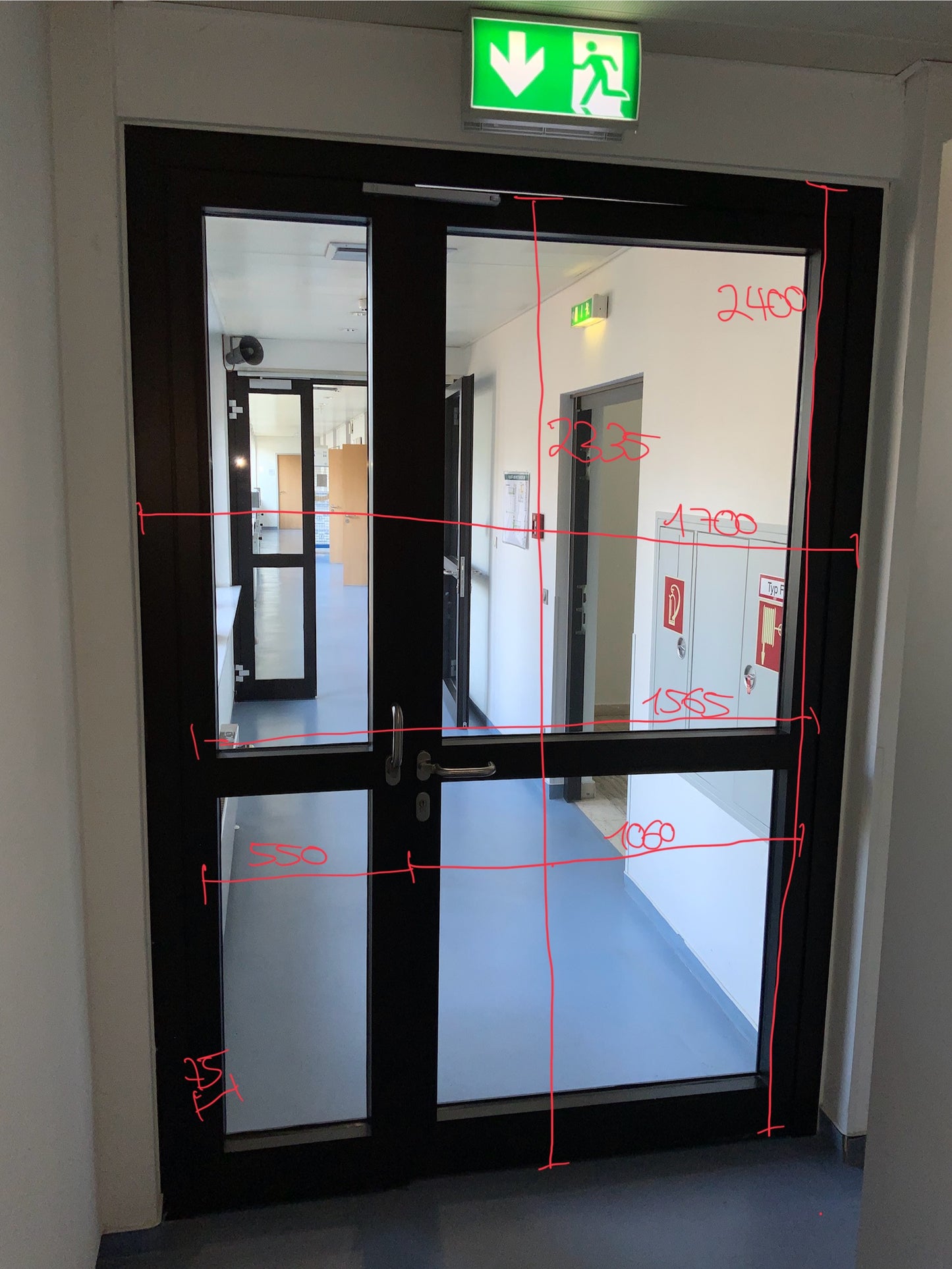 Doppelflügelige Brandschutztüre Glas T30-2-RS-FSA B170 H240