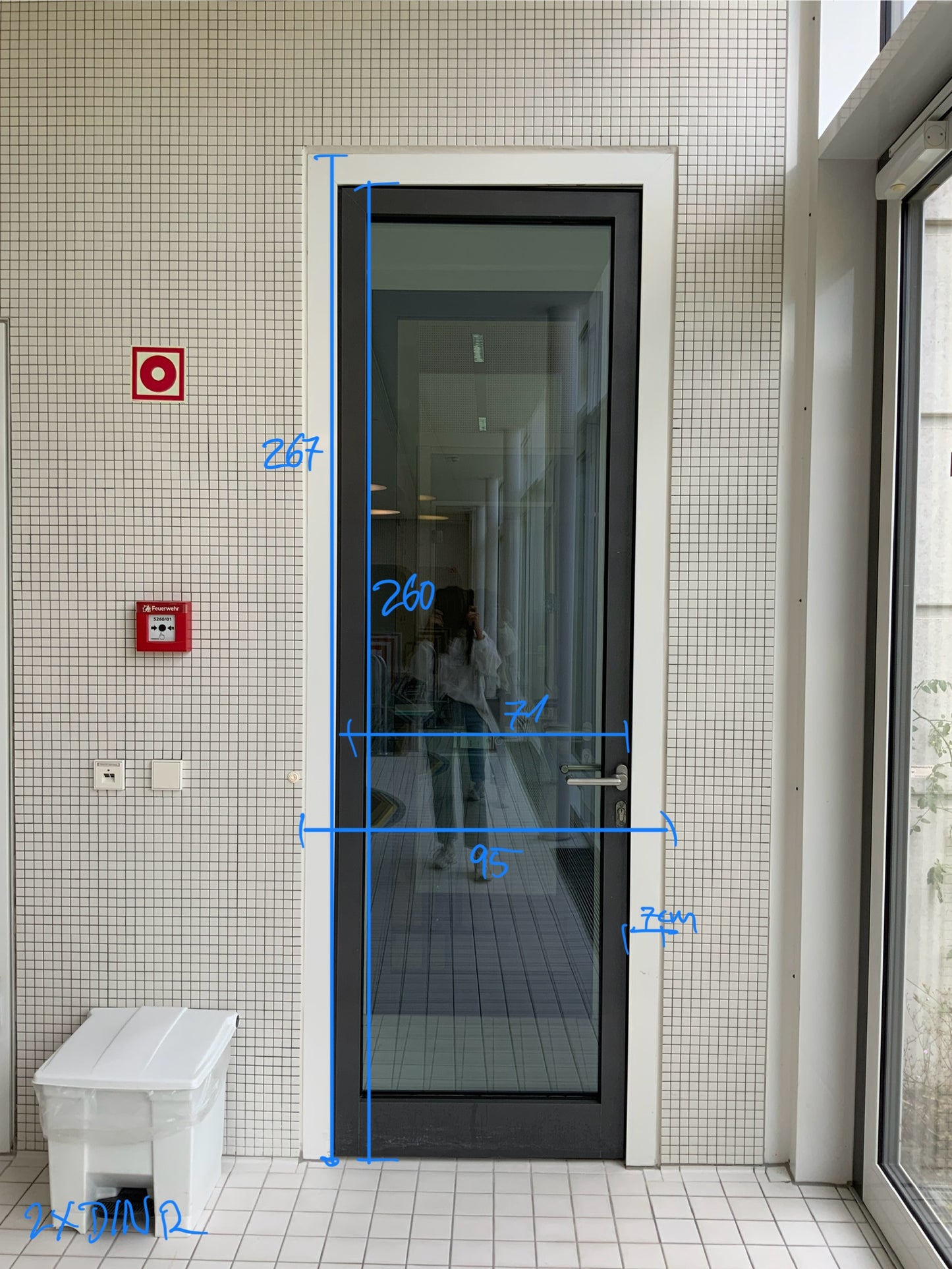 Tür/Türanlage DIN R - Aluminium/Glas 95x267x7cm