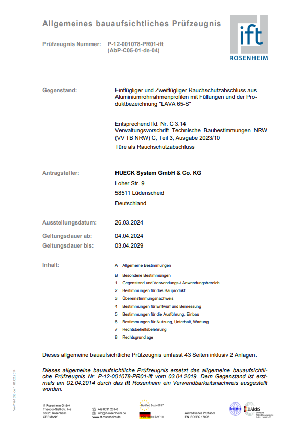 Rauchschutztür Glas RS-1 B146.5 H230.5 DIN L