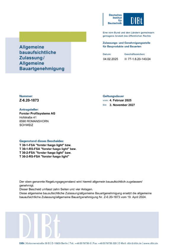 Brandschutztür T-30-1-Tür forster fuego light B1200 H2375 (DIN R/L)