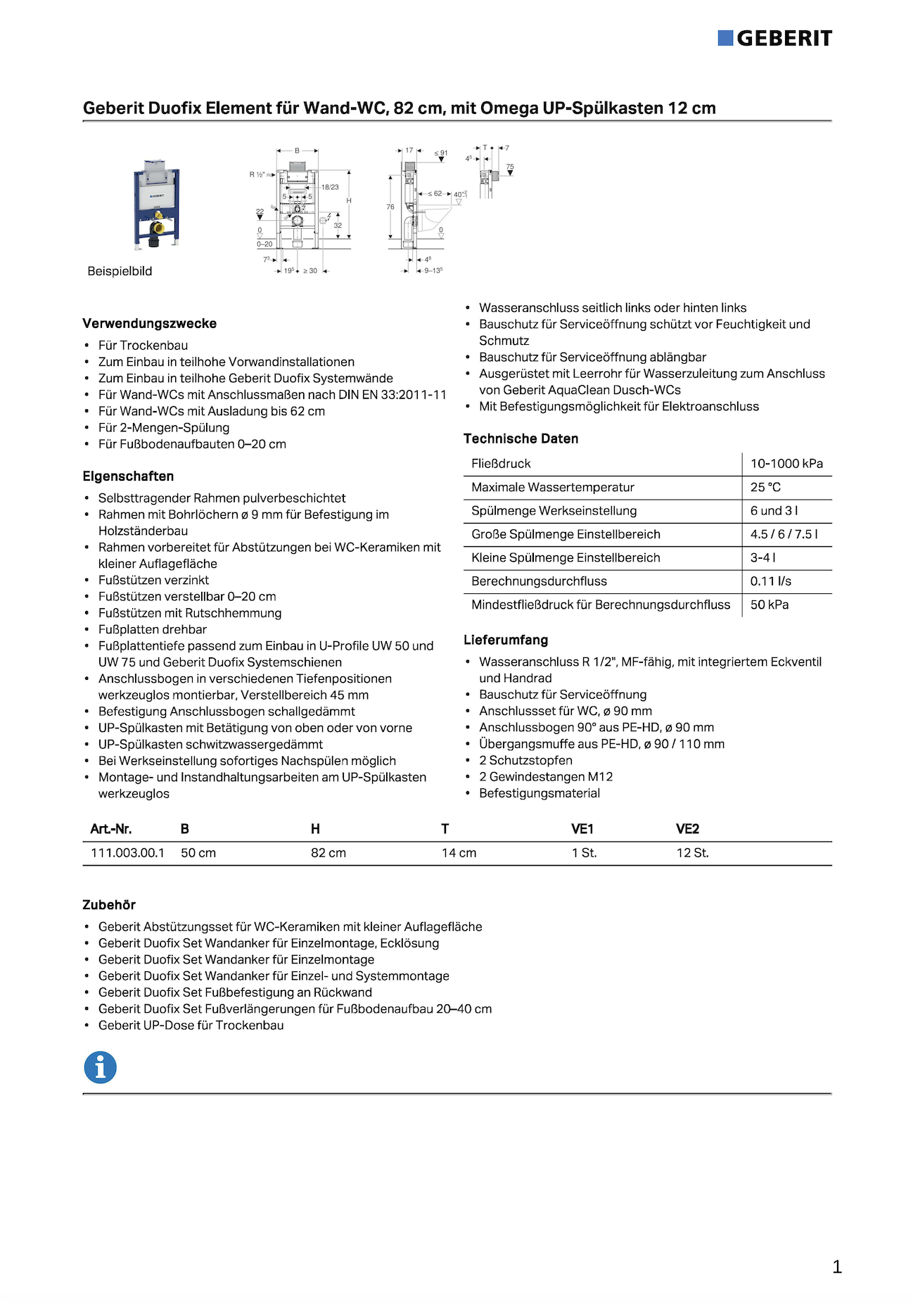 Vorwandelement Geberit Duofix für Wand-WC, Bedienung von oben
