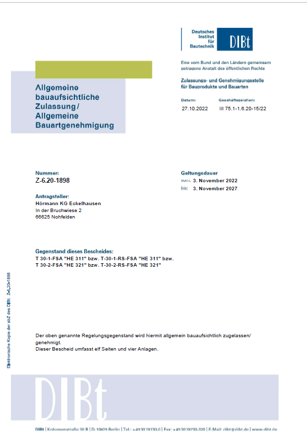 Brand- Rauchschutztür T30-2-RS mit seitlichen Öffnungsflügel Glas Hörmann B1720 H2125 (DIN R/L)