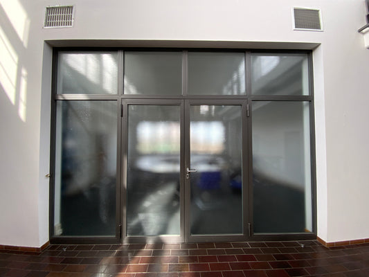 Stahltrennwand mit Verglasung, innen 3960x2900x65