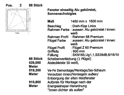 BAVARIA-Premium Kunststofffenster, WIN-70, Alu-Optik, 1450 x 1500 mm
