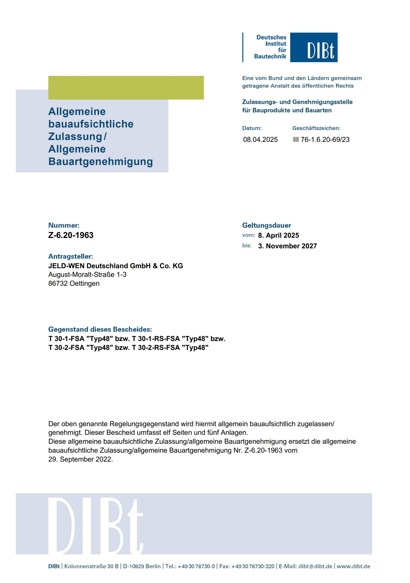 JELD-WEN  Brandschutztür T30-1-RS-FSA DIN R - Holz 101x213,5x150cm