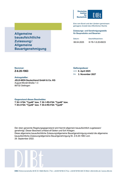 JELD-WEN  Brandschutztür T30-1-RS-FSA DIN R - Holz 101x213,5x150cm