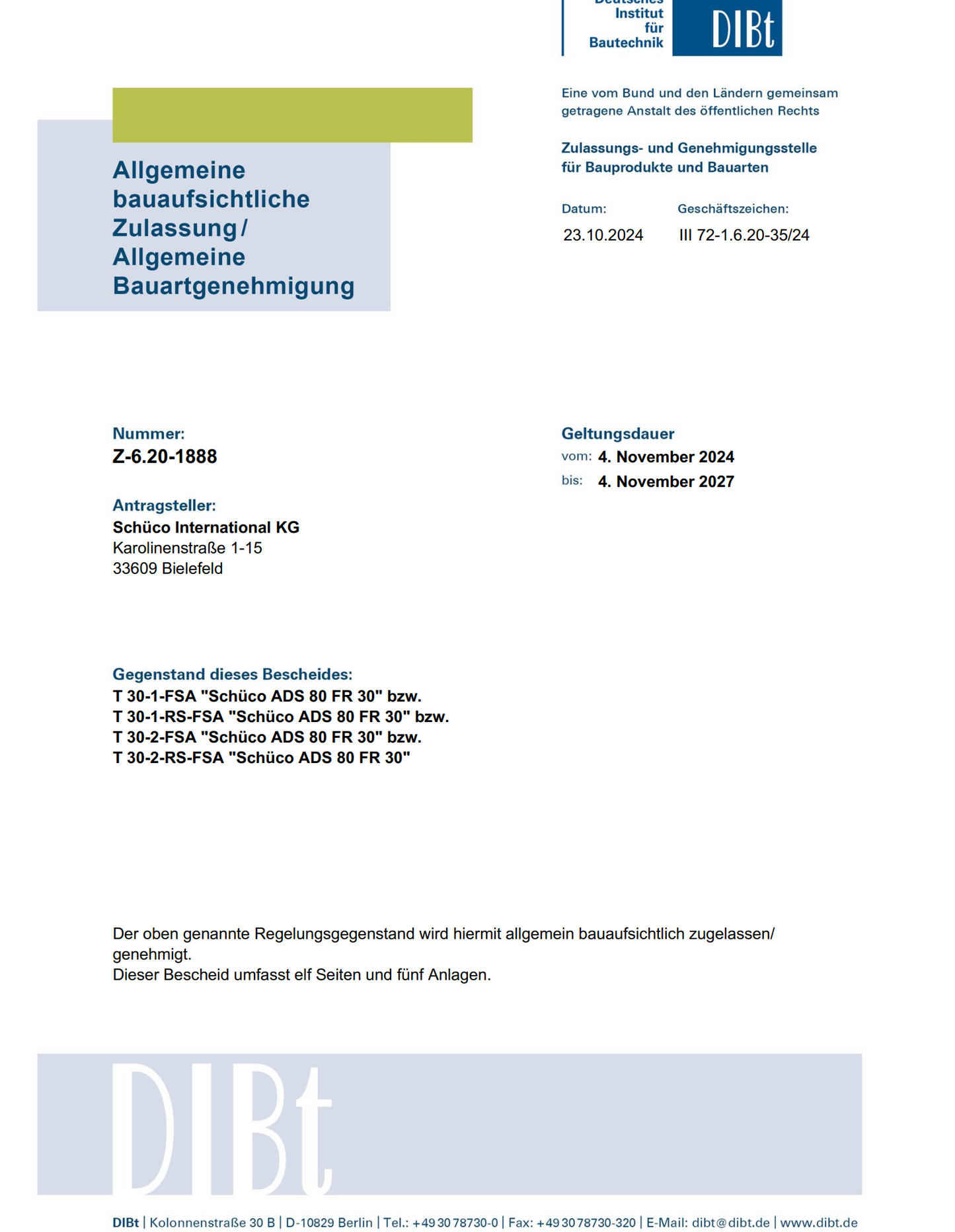 SCHÜCO Brandschutztür T30-1-RS-FSA DIN L - Alu/Glas 131x223x15cm