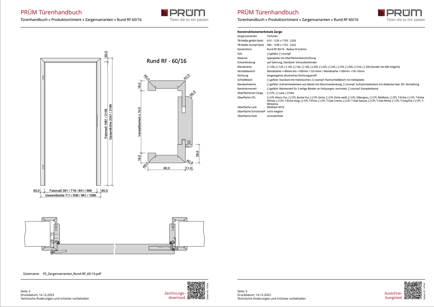 PRÜM Holzinnentüren inkl. Zargen (weiß) Neuware