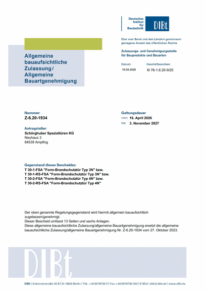 SCHÖRGHUBER T-30 Brandschutztür 1-flüglig - DIN L 101x213.5x10.5 cm