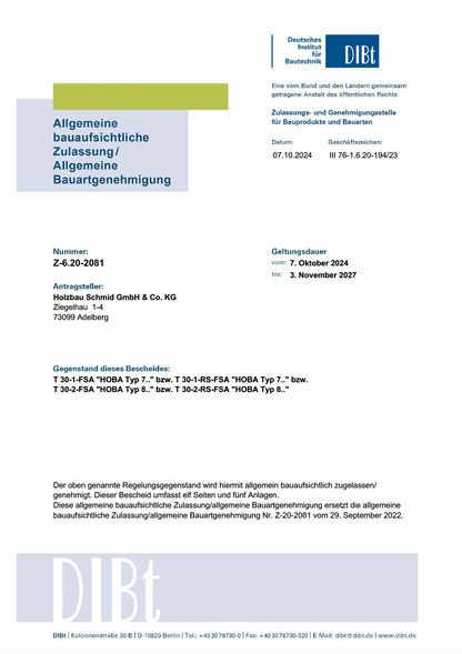 Tür / Türanlage 2-flügelig - innen - Holz mit Glaseinsatz T30 RS - verschiedene Größen - B 134-496cm H 211-387cm