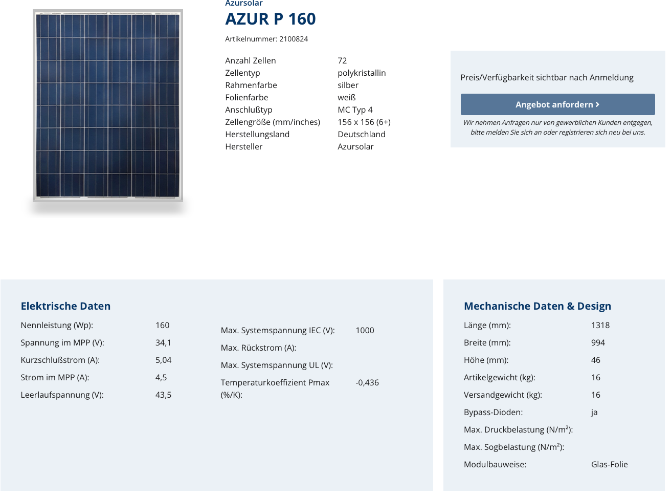 Azur P160 - Solar Module