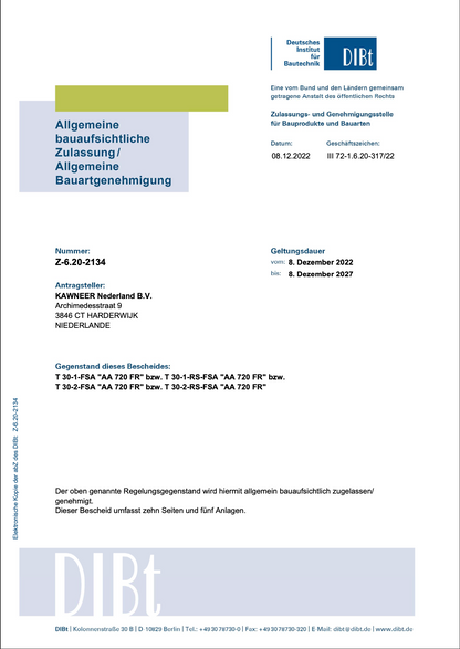 Zweiflüglige Alu-Brandschutztüren T30-2-RS Kawneer AA 720 FR