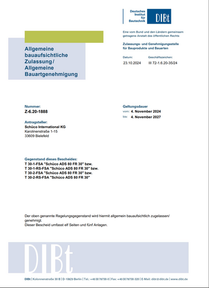 Schüco T30-1-RS-FSA Brandschutztür 1900 x 2400 mm | einflügelig mit Festverglasung