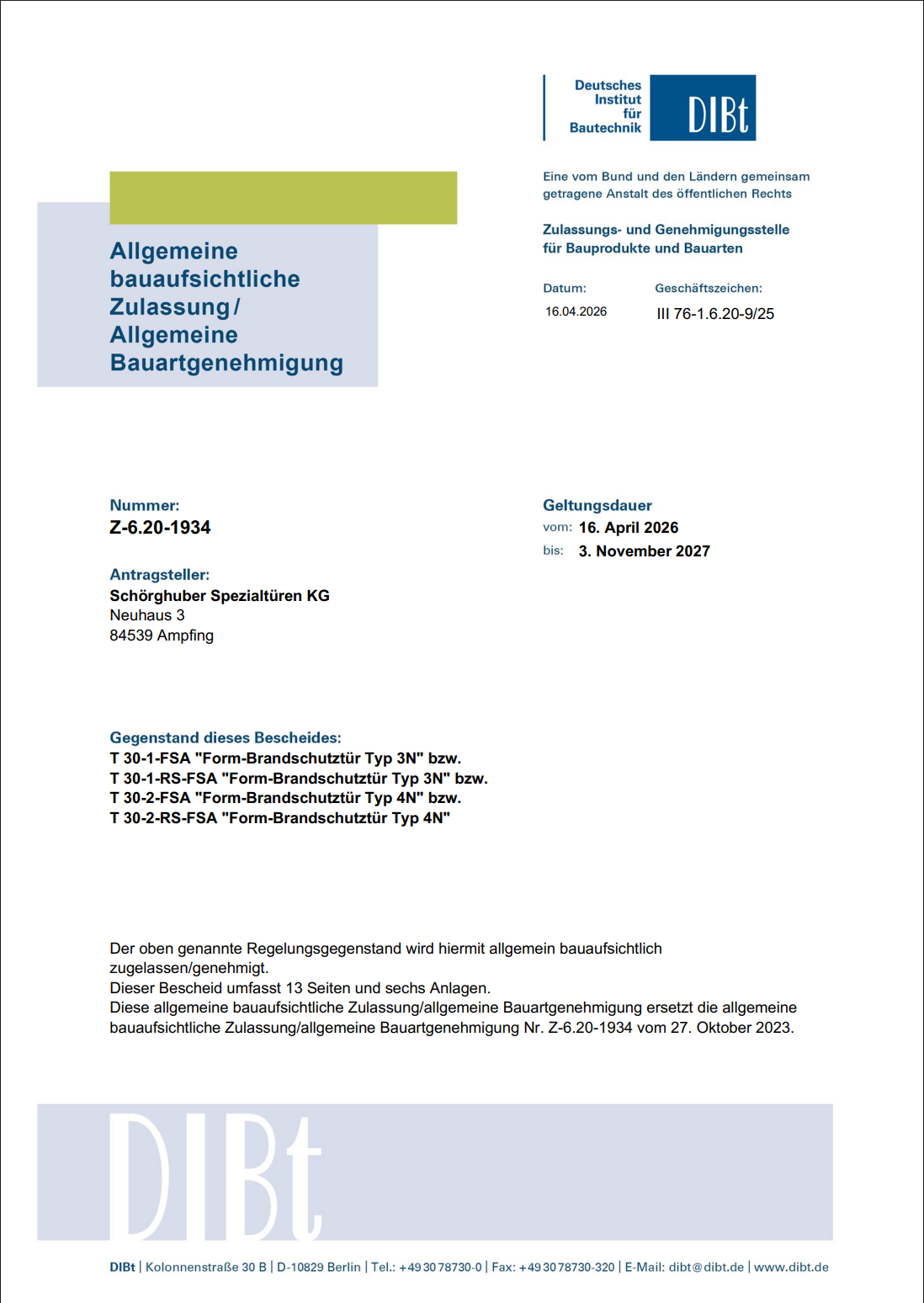 Schörghuber T30-1-RS Brandschutztür