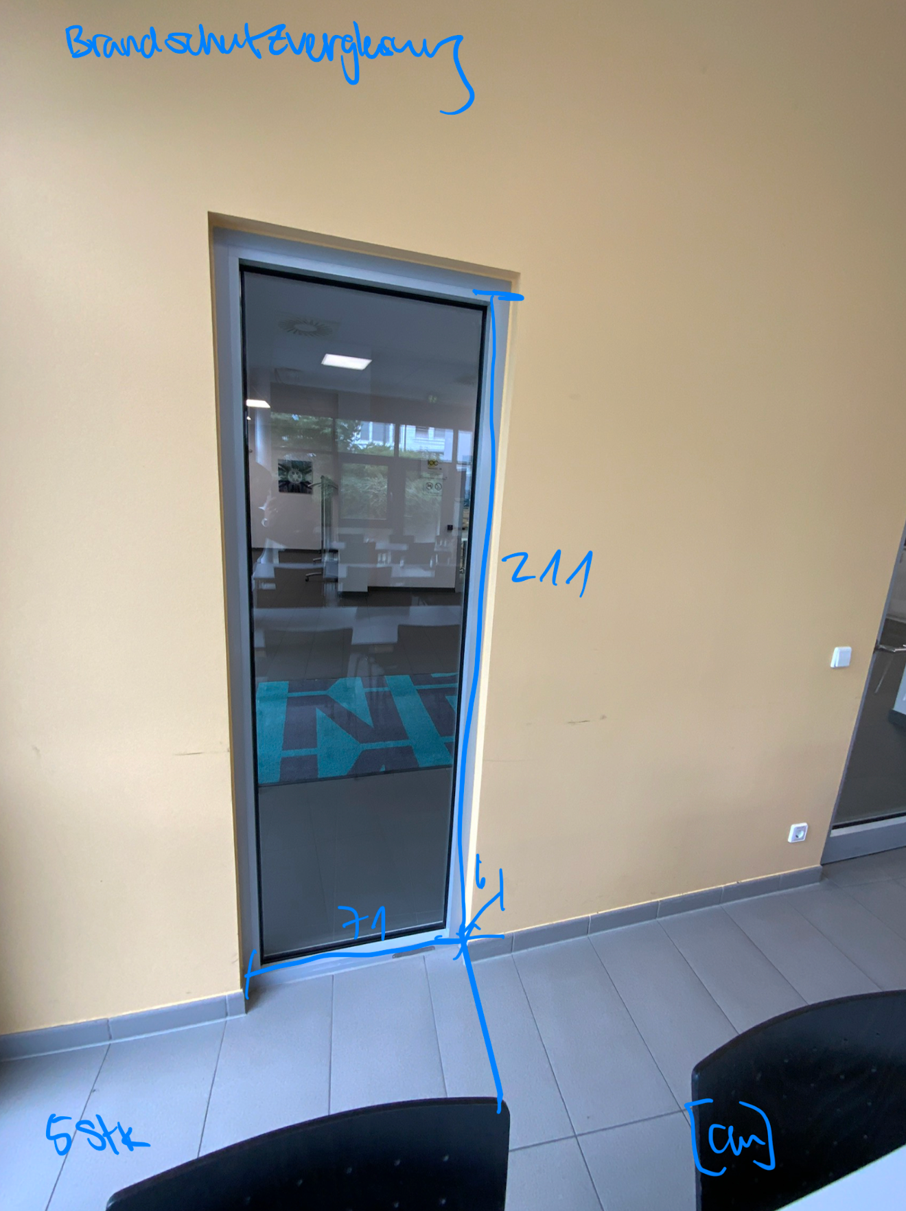 Brandschutz Festverglasung F30 1-fach Verglasung - Alu 71x211x7 cm