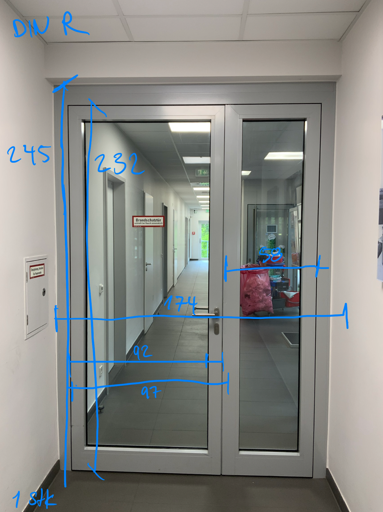 Brandschutztür-Tür mit Glaseinsatz 2-flüglig - T30 RS - innen DIN R - Aluminium/Glas 174x245x8