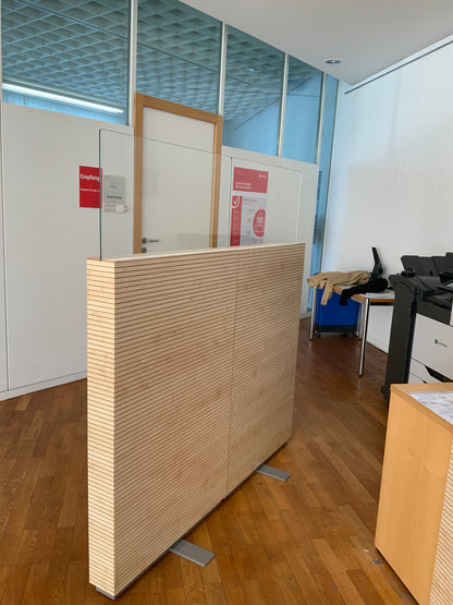 Raumtrennelement mit Glasaufsatz - Holz/Glas 150x158x12cm