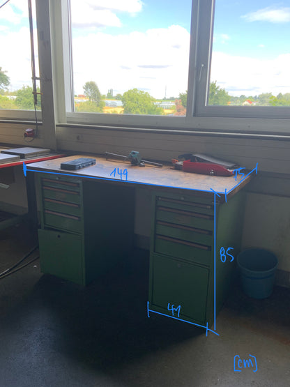 Werkbank mit Schubkästen - Metall/Holzauflage 1490x850x750mm