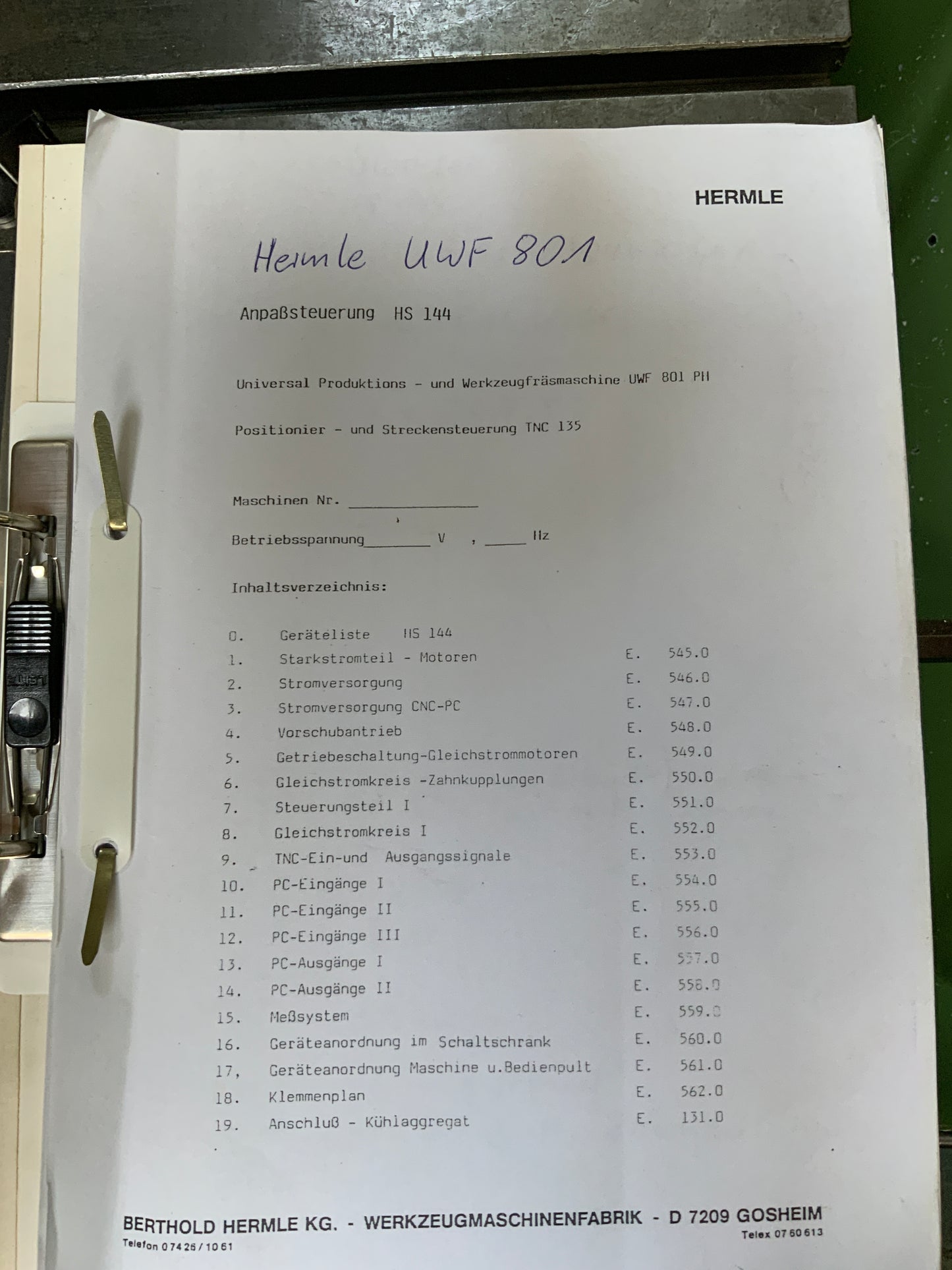 HERMLE UWF 801 - Werkzeugfräsmaschine