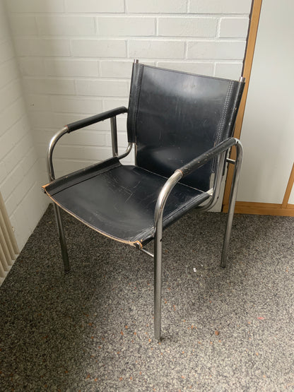 Strässle HE Lederstuhl von Hans Eichenberger - Leder/verchromt