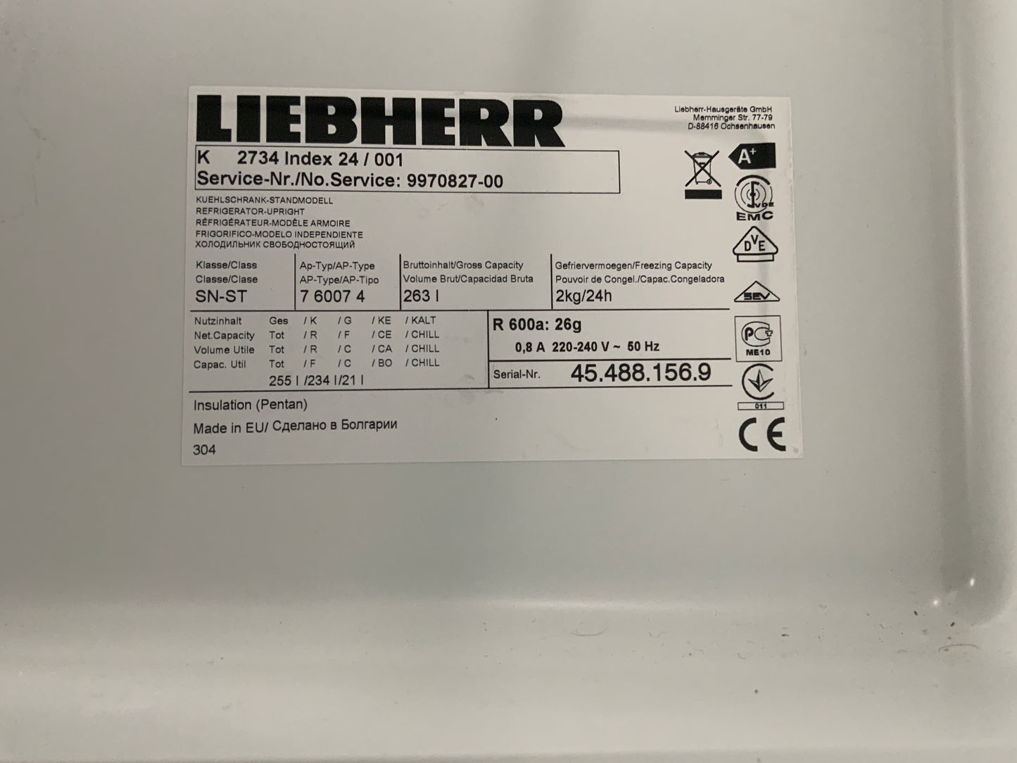 LIEBHERR Kühlschrank  55x142x62.8 cm