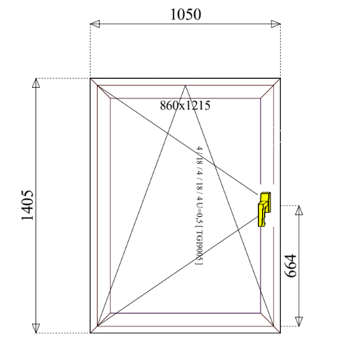 Fenster – 1.050 mm Breite x 1.405 mm Höhe, ESG 4, U-Wert = 0,5 W/m²K (neu)