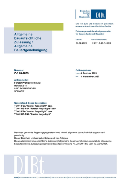 Brandschutztür T-30-1-Tür forster fuego light B1200 H2375 (DIN R/L)