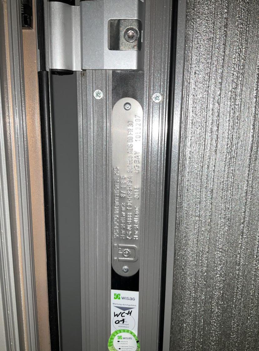 Brandschutztür Glas, T30-1 RS-FSA, Schüco ADS 80 FR 30, B1050 / H2220 (DIN L/R)