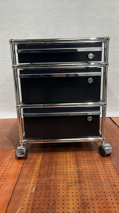 USM Haller Rollcontainer, drei abschließbare Schubladen, Graphitschwarz