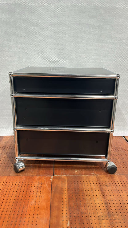 USM Haller Rollcontainer, drei abschließbare Schubladen, Graphitschwarz