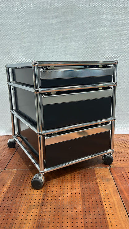 USM Haller Rollcontainer, drei abschließbare Schubladen, Graphitschwarz